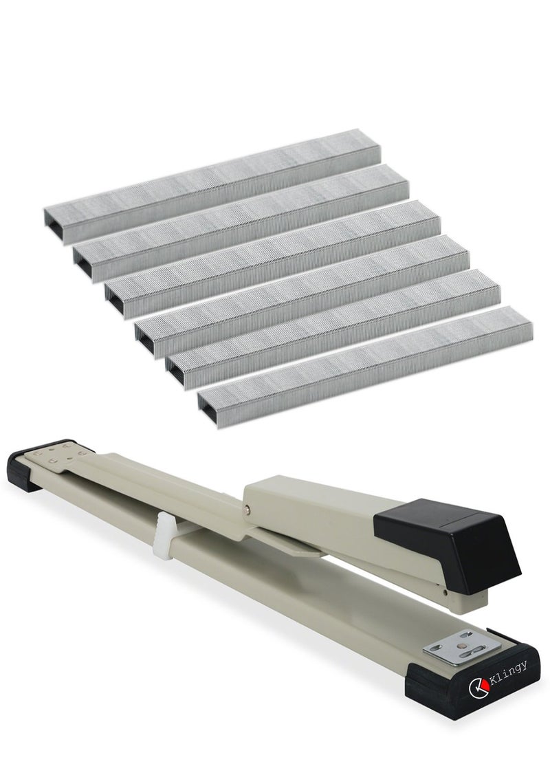 Klingy Long Reach Stapler - 20 Sheets Capacity, 210 Staples Capacity - Adjustable up to 12â€ - Perfect for Binding Books, pamphlets, brochures and Stapling (Bundle - Stapler with 5000 Staples) - Image 1